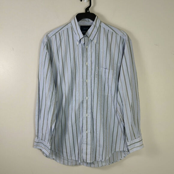 Faconnable Shirt Mens Medium Blue Stripe Button Down Long Sleeve Cotton - Picture 1 of 7